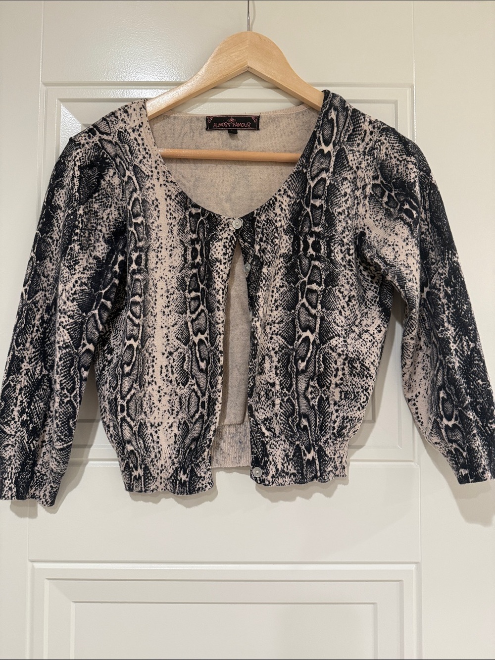 Almost Famous Snakeskin Button-Front Cardigan - Black & Cream